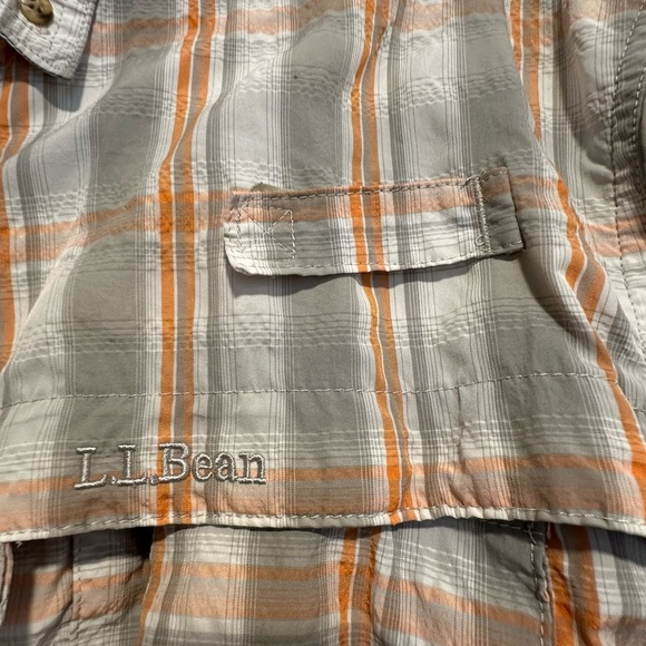 LL Bean Mens Medium Regular Vented Back Grey/orange plaid Button Up Seersucker. - Picture 8 of 16